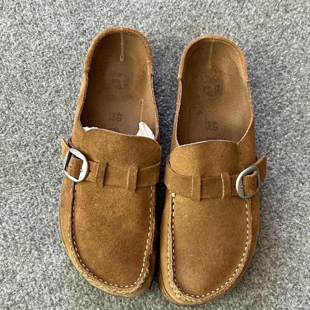 Birkenstock Shoes Womens Size 9 Brown Suede Clog Mule Slip On Buckle Comfort - Picture 5 of 14